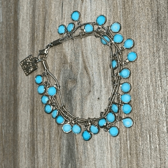 Vintage Anne Klein 3 strand Aqua Faceted Bead Bracelet - Picture 1 of 2